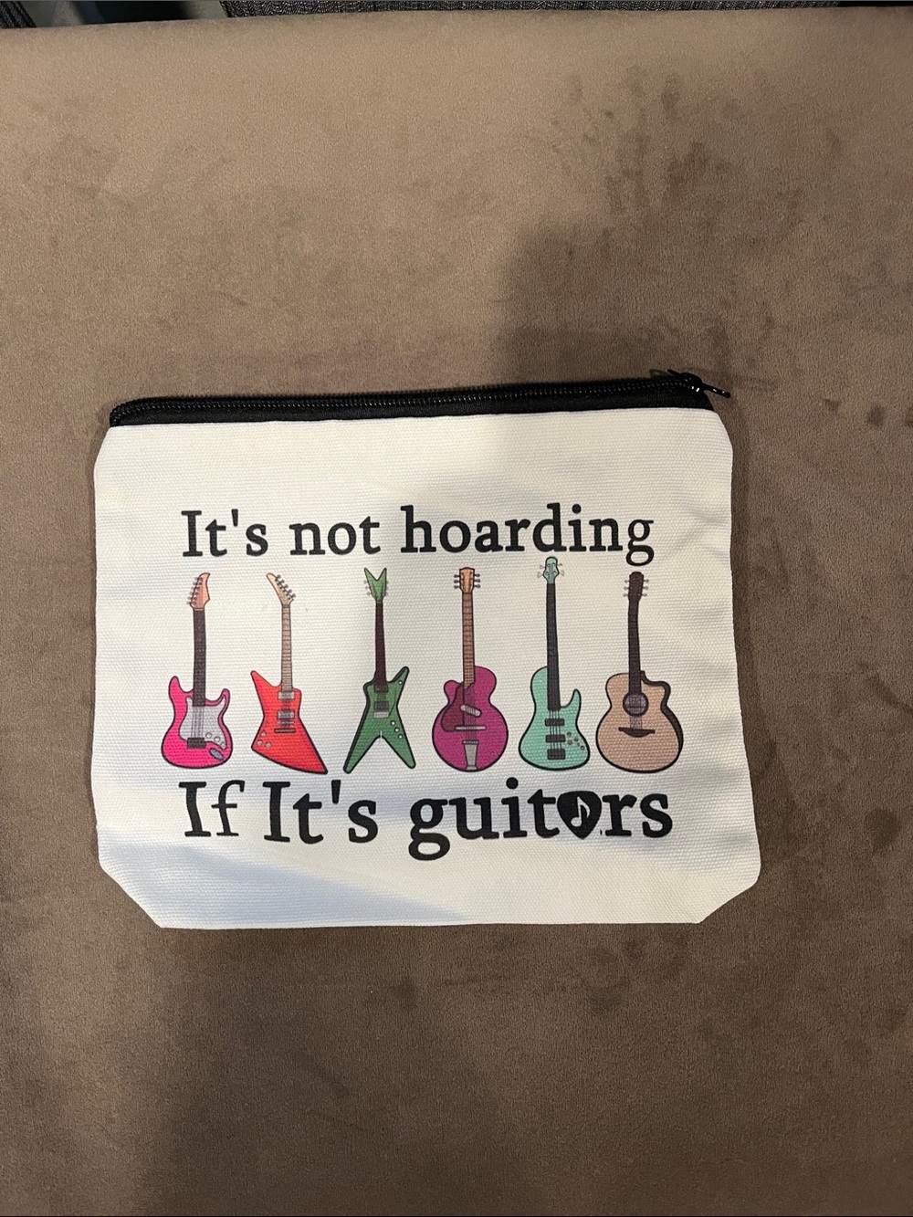 White Canvas Toiletry Bag with Guitar Print